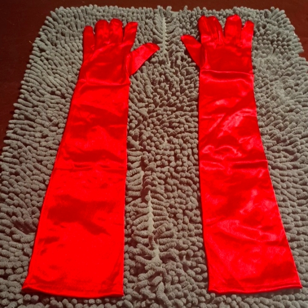 Red Opera length satin gloves